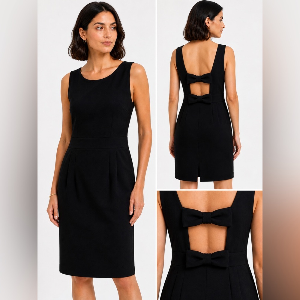Kate Spade New York Black Bow Back Sheath Dress Size 6 Sleeveless Cocktail Midi